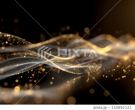 浮遊する黄金の光粒子と立体的な光の波が織りなすハイエンド・ミニマルゴールドビジュアル 133692121