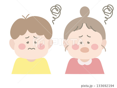 困って悩んでいる男の子と女の子　ポーズ　表情 133692194