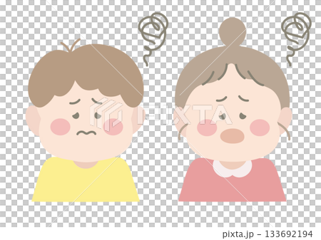 困って悩んでいる男の子と女の子　ポーズ　表情 133692194