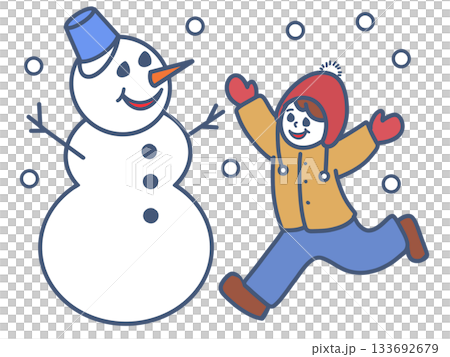 雪だるまと男の子 133692679