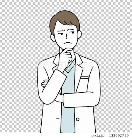 Illustration of a male medical worker thinking pose Illustration of a male medical worker thinking pose 133692739