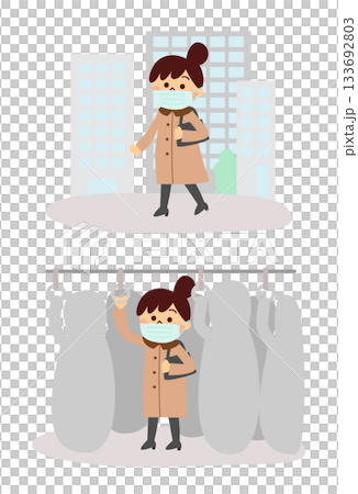 Woman commuting with a mask 133692803