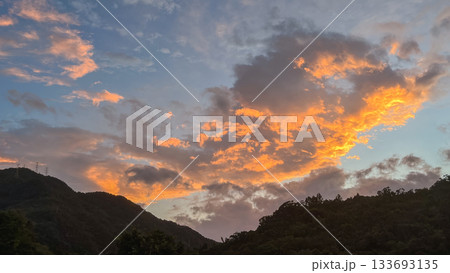 Sunrise in Wulai Beautiful Sky and Clouds Over Lush Green Forest, Taiwan. 133693135