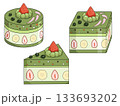 3種の抹茶ケーキのイラストセット（抹茶スイーツ18） 133693202