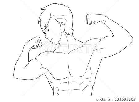 筋肉ムキムキの男性　白黒イラスト 133693203