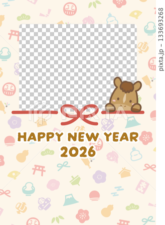 Photo New Year's card template Horse, Japanese pattern and Mizuhiki 02 Photo New Year's card template Horse, Japanese pattern and Mizuhiki 02 133693268