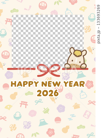 Photo New Year's card template Horse, Japanese pattern and Mizuhiki 03 Photo New Year's card template Horse, Japanese pattern and Mizuhiki 03 133693269