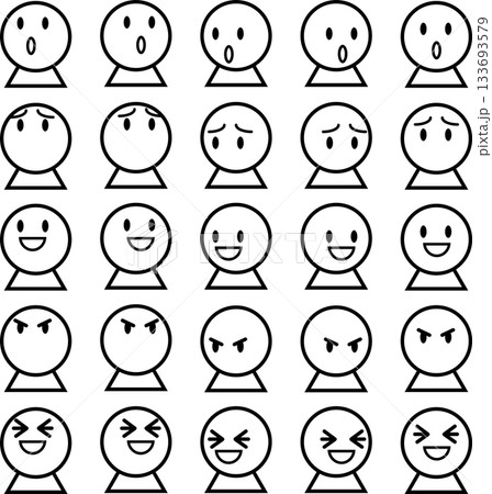 いろいろな方向を向いた喜怒哀楽の表情のアイコン 133693579