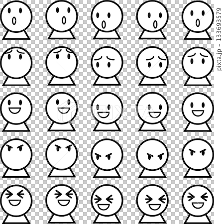 いろいろな方向を向いた喜怒哀楽の表情のアイコン 133693579