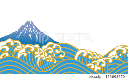 白波が立つ海と富士山の背景素材 133693670