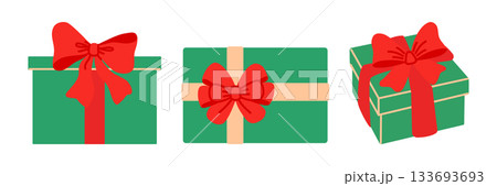 Vector set of gift boxes with ribbons and bows isolated. Decorative present boxes in flat style for holiday themes and celebration designs. Vector set of gift boxes with ribbons and bows isolated. Decorative present boxes in flat style for holiday themes and celebration designs. 133693693