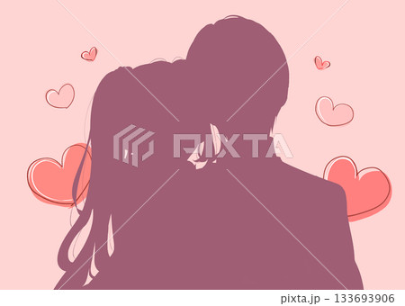 くっつく男女　恋愛　シルエット 133693906