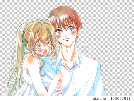 年下の女性にくっつかれる男性 照れる 年下の女性にくっつかれる男性 照れる 133693911