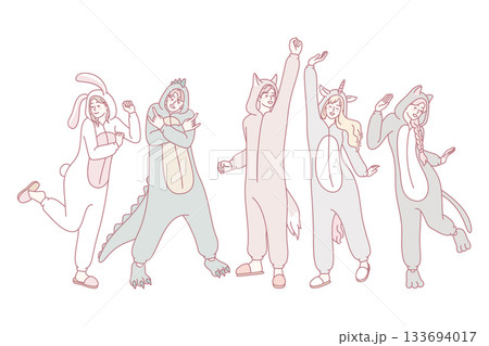 Happy people in animal costumes dancing 133694017