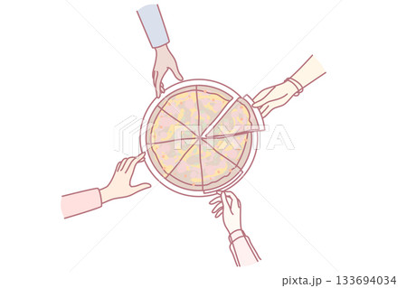 People eating pizza together 133694034