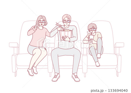 Happy family with kid watching movie in cinema Happy family with kid watching movie in cinema 133694040