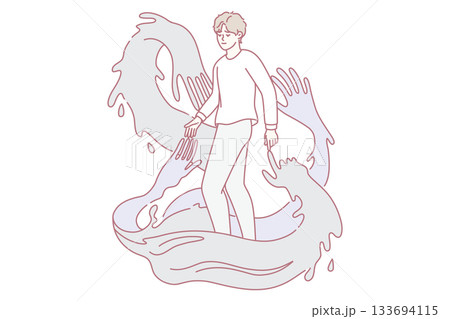 Young individual among flowing curves, Youthful figure maintains equilibrium among flowing forms Young individual among flowing curves, Youthful figure maintains equilibrium among flowing forms 133694115