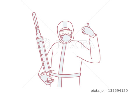 Doctor in uniform holding injection Doctor in uniform holding injection 133694120