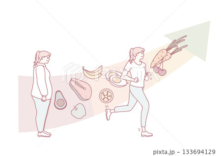 Woman change training and eating healthy food 133694129