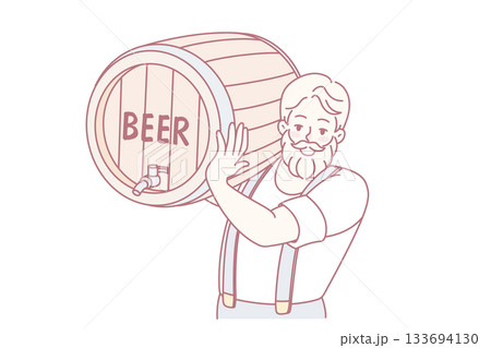 Bearded man with beer barrel Bearded man with beer barrel 133694130