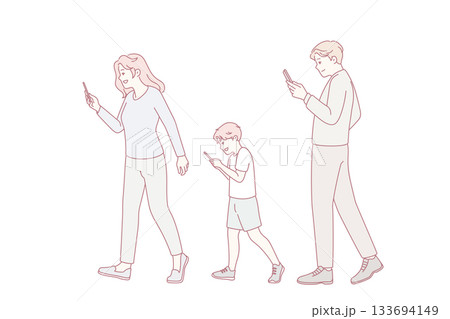 Family with kid addicted to smartphones 133694149