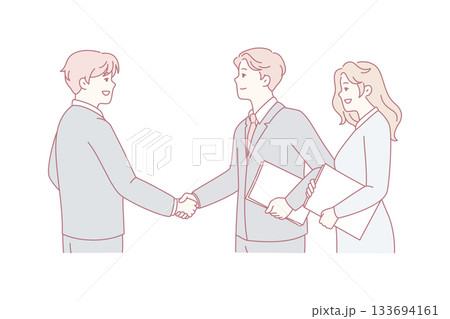 trustful business collaboration illustrated through handshake during professional team gathering trustful business collaboration illustrated through handshake during professional team gathering 133694161