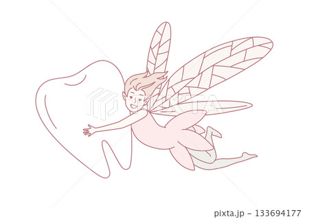 Smiling fairy flying with tooth 133694177