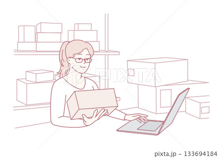 Small enterprise efficiently preparing shipments with organized workspace and inventory control techniques 133694184