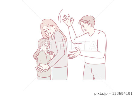 Woman protect child from aggressive husband Woman protect child from aggressive husband 133694191