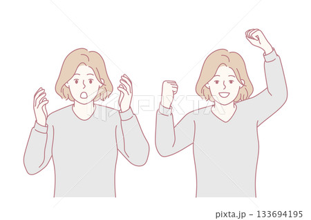 Woman feeling stressed and excited Woman feeling stressed and excited 133694195