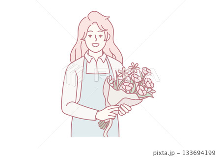 Smiling female florist with bouquet 133694199