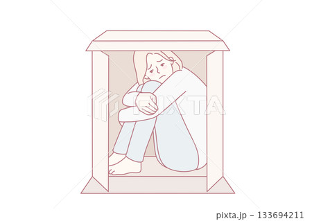 Unhappy woman hide in box 133694211