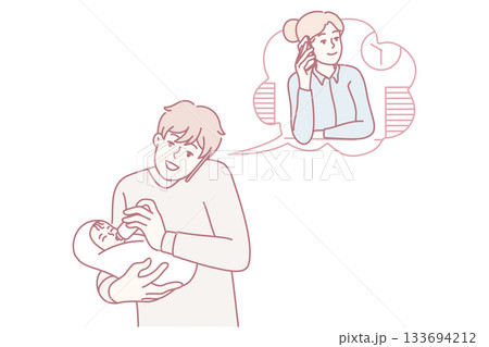new father cherishes infant closeness moments, parent admires precious early moments with newborn 133694212