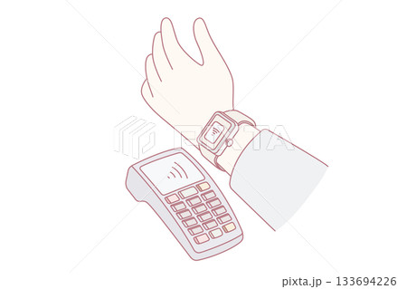 Person pay with smartwatch on terminal Person pay with smartwatch on terminal 133694226