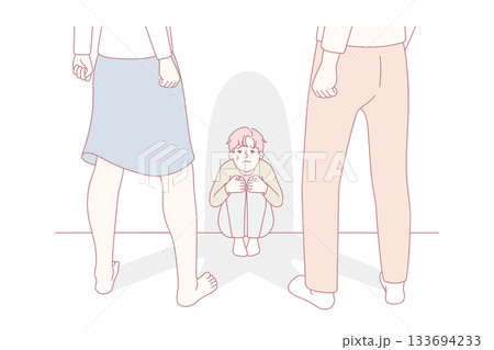 Scared child terrified of violent parents Scared child terrified of violent parents 133694233