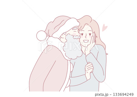 Santa Claus kiss young woman Santa Claus kiss young woman 133694249