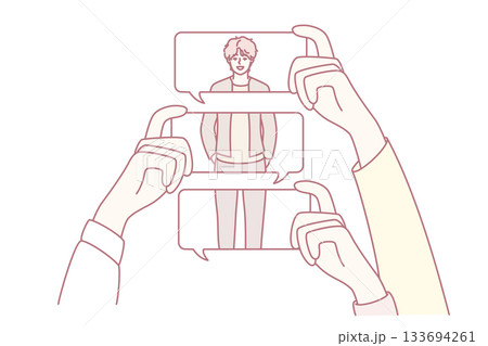 multiple devices documenting speaker on stage, attendees using various tools to record and share 133694261