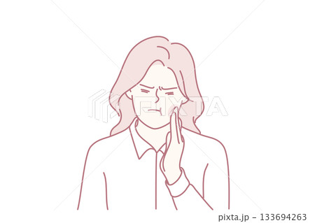 female showing toothache symptoms, lady experiencing discomfort and dental health worries, lady displays distress from dental ache accompanied by health anxieties and fears female showing toothache symptoms, lady experiencing discomfort and dental health worries, lady displays distress from dental ache accompanied by health anxieties and fears 133694263