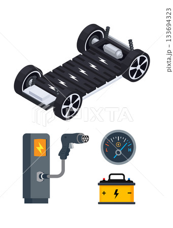 Electric vehicle chassis with battery charging at electric charge station 133694323