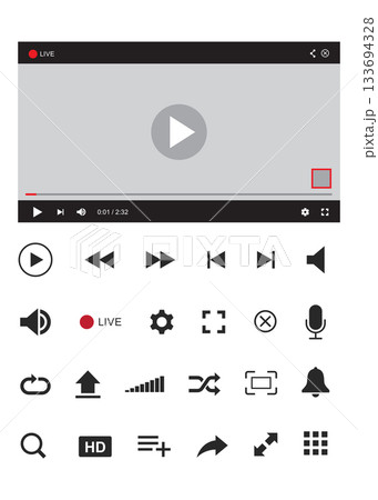 Video and audio player interface template with set buttons. Vector illustration stock Illustration 133694328