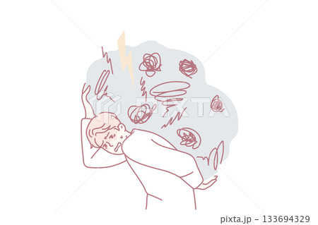 Man with burden of overthinking and anxiety Man with burden of overthinking and anxiety 133694329