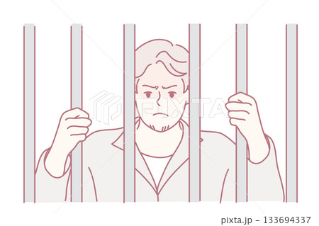 man behind prison bars looking distraught, sketch illustration of suited professional gripping vertical bars, furrowed brow, downcast gaze, tense hands, muted pastel palette, minimal line man behind prison bars looking distraught, sketch illustration of suited professional gripping vertical bars, furrowed brow, downcast gaze, tense hands, muted pastel palette, minimal line 133694337