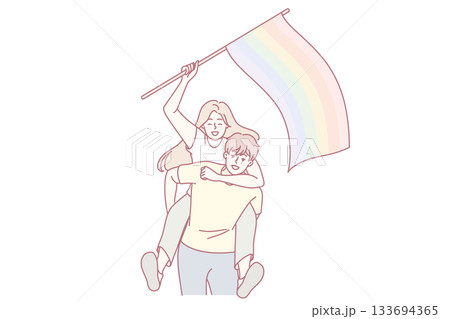 Happy couple with LGBT flag Happy couple with LGBT flag 133694365