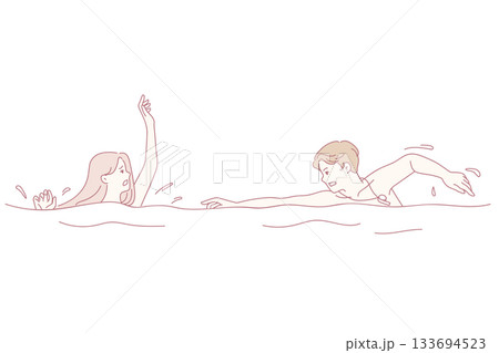 Male guard save woman drowning in water Male guard save woman drowning in water 133694523