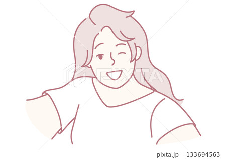 friendly selfie shot, individual presenting warm and inviting demeanor for online branding purposes friendly selfie shot, individual presenting warm and inviting demeanor for online branding purposes 133694563