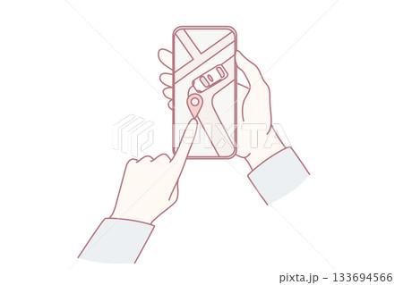 Person track taxi on cellphone app Person track taxi on cellphone app 133694566