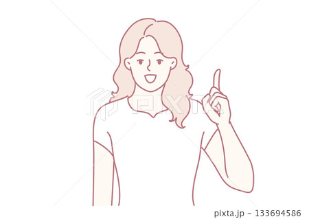 lady offers advice, female speaker raises hand with energy and confidence, confident female presenter shares insightful tip while enthusiastically gesturing upwards with authority 133694586