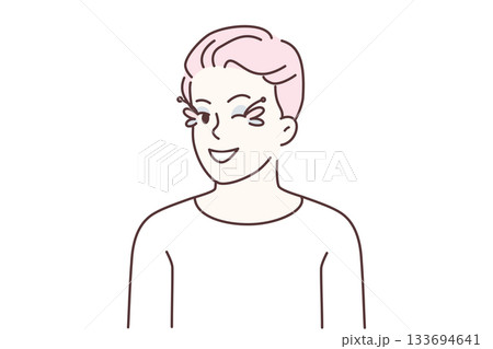 Stylized illustration capturing rebellious spirit through confident smirk and arched eyebrow 133694641