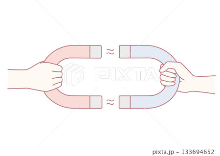 People holding magnets getting attracted People holding magnets getting attracted 133694652