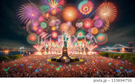 自由の女神とカウントダウン花火大会 自由の女神とカウントダウン花火大会 133694750